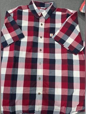 Carhartt Men’s Red, Navy & White Plaid Button-Up Shirt